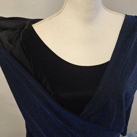 Notations Velvet Layered Blouse Christmas Party Blue Sparkle Shiny Womens Large - Picture 3 of 7